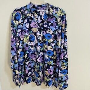 NWOT Isaac Mizrahi Live Multicolor Floral Knit Shirt Women’s Size L